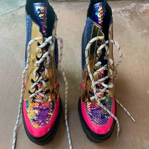 Sequin lace up ankle boots